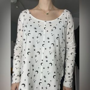 Lucky Brand Long Sleeve Waffleknit Moon and Stars Top | Size S | Good Condition
